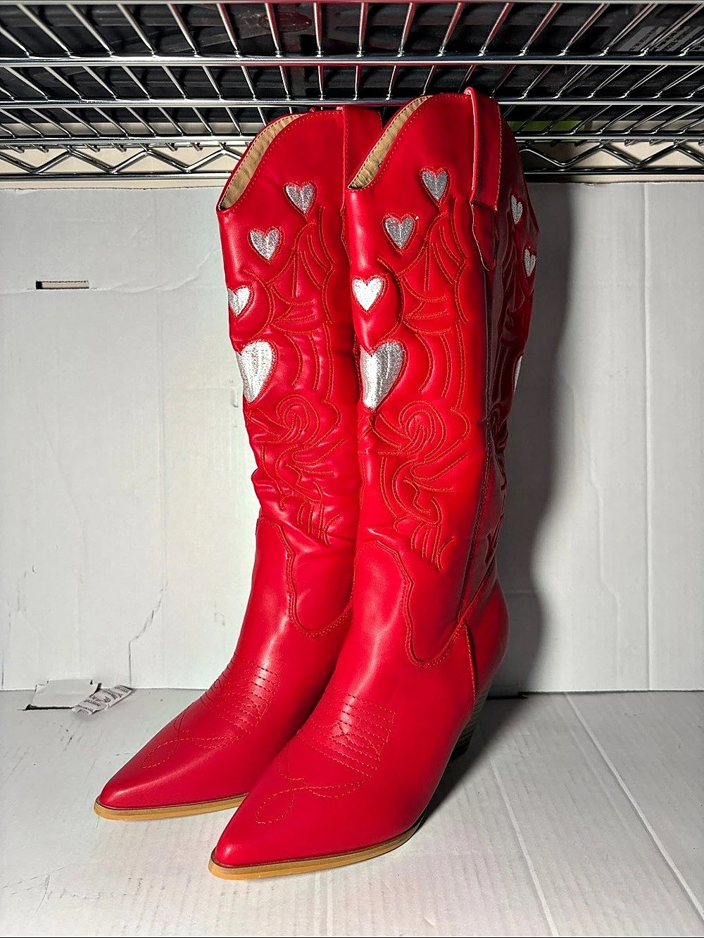 Mabel Love Co. Red Embroidered Heart Cowboy Boots Like New Size 7